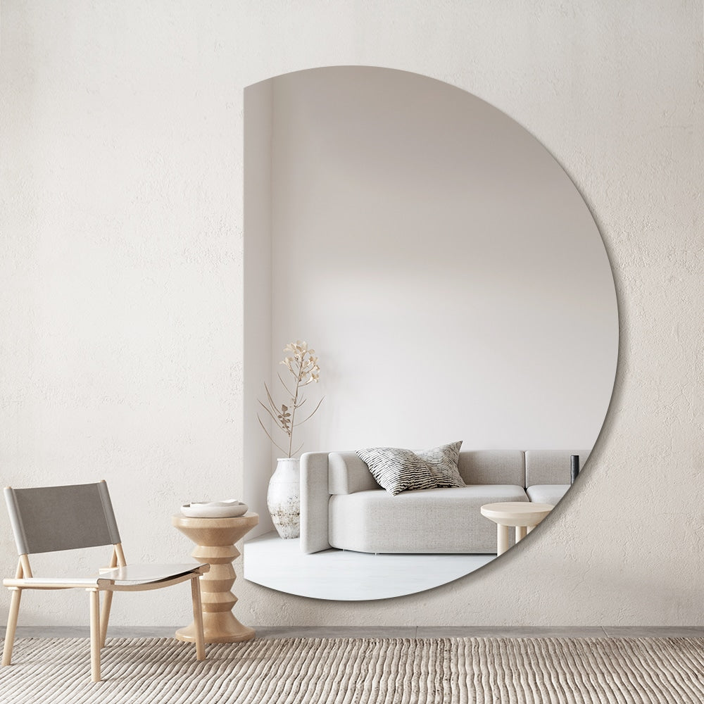 Isla Left Cut Half Moon Wall Mirror 91cm x 130cm Frameless Decorative Mirror