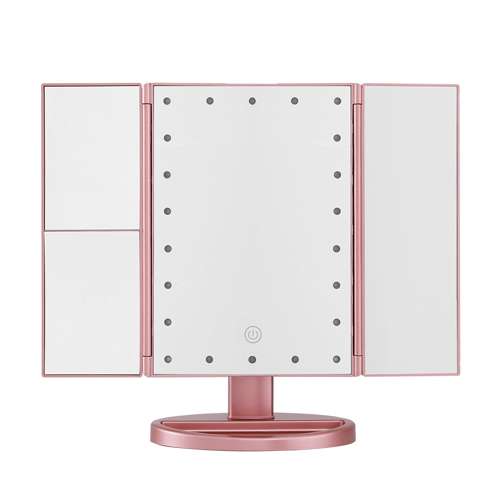 Embellir Tri-fold Makeup Mirror with LED Light Travel Portable Pink