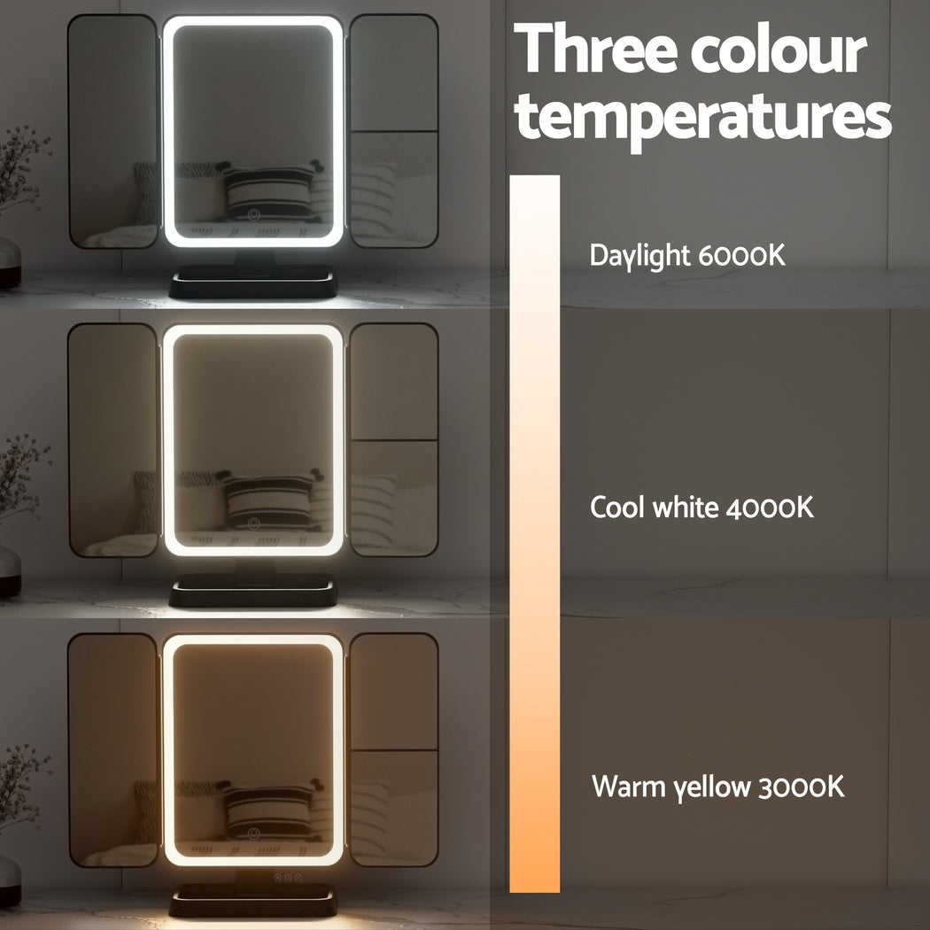 Lighting fixture with three color temperature options displayed on a gradient scale.