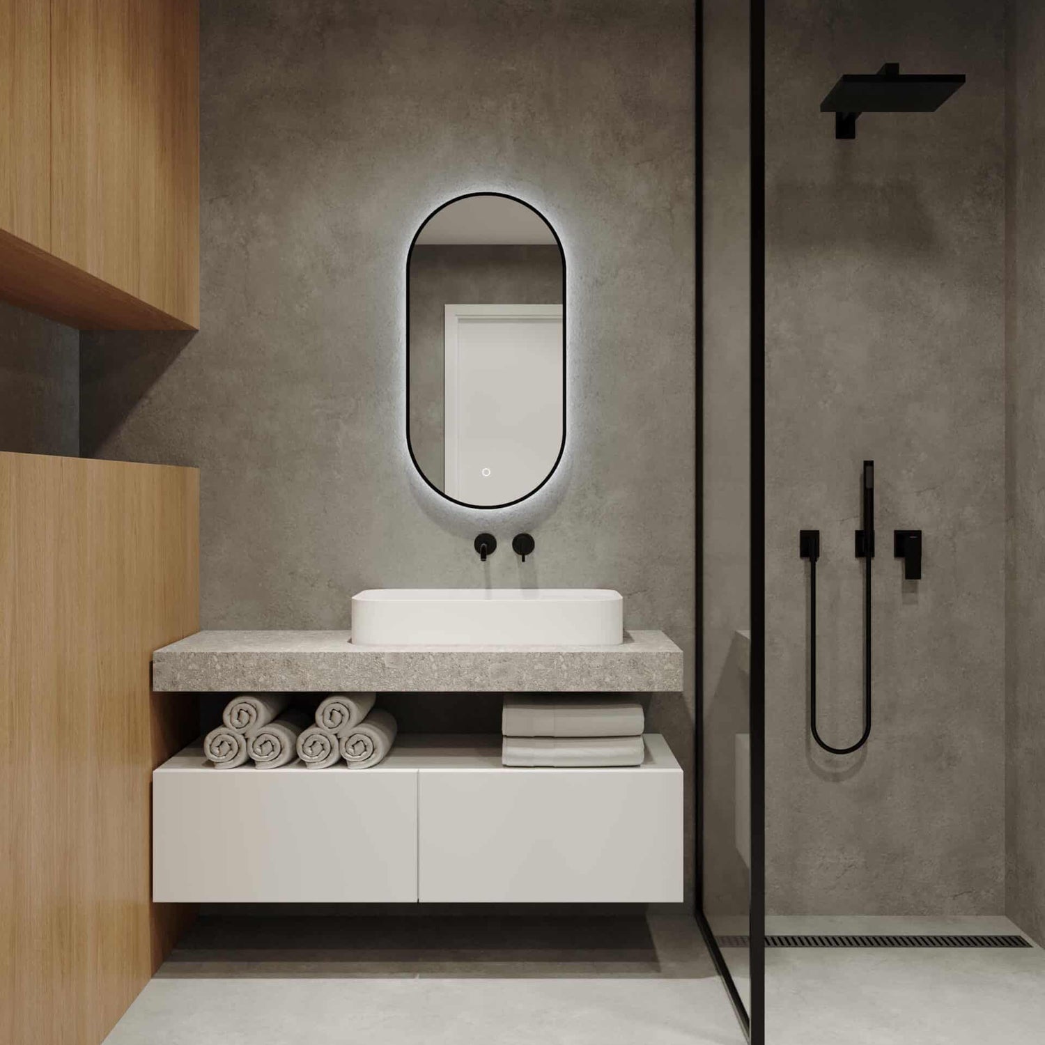 O-Series Framed Studio Arch LED Mirror 45cm x 90cm