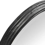 Penrose Wall Mirror Close-up of a black mirror frame with tread pattern on a white background
