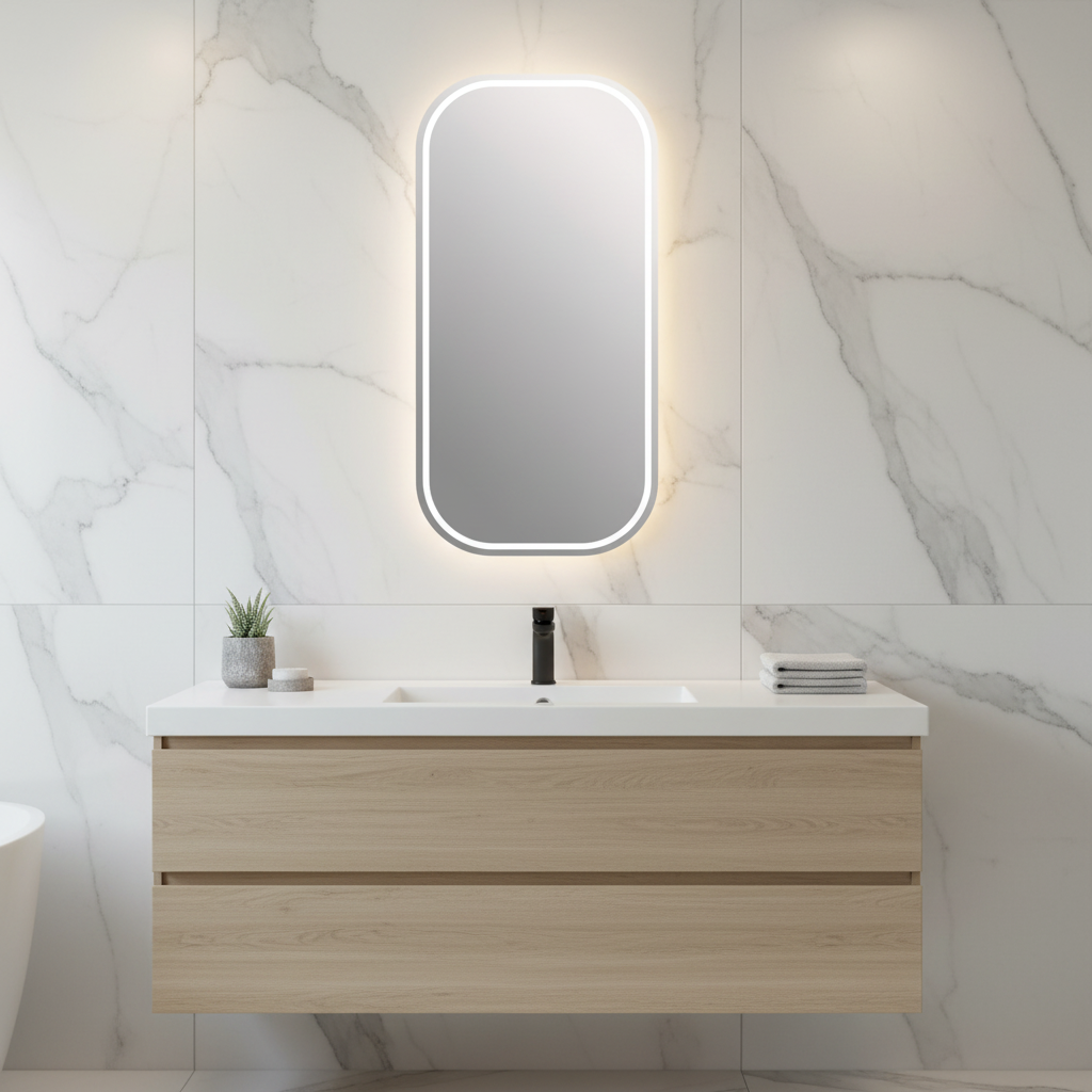 Soft Rectangle LED Mirror with Sandblasted Rim