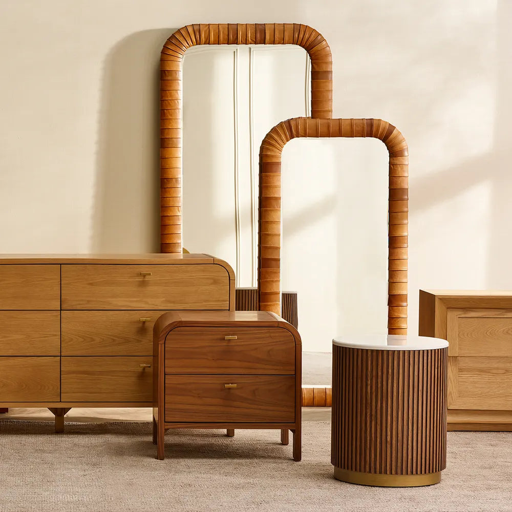 Sienna Floor Mirror - Bevelled Handcrafted Leather 90cm x 200cm