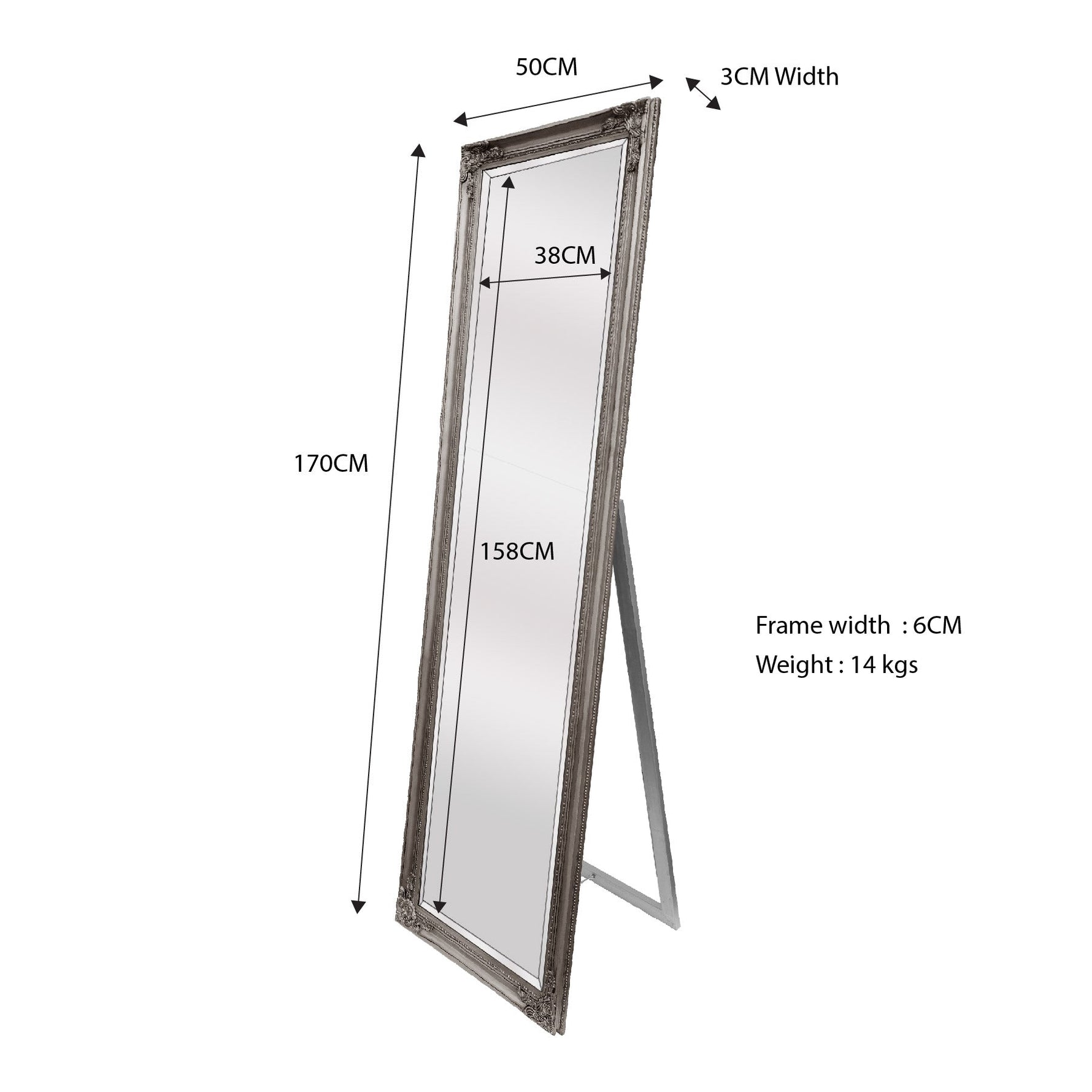 Elegant Collections French Provincial Mirror Freestanding Antique Silver