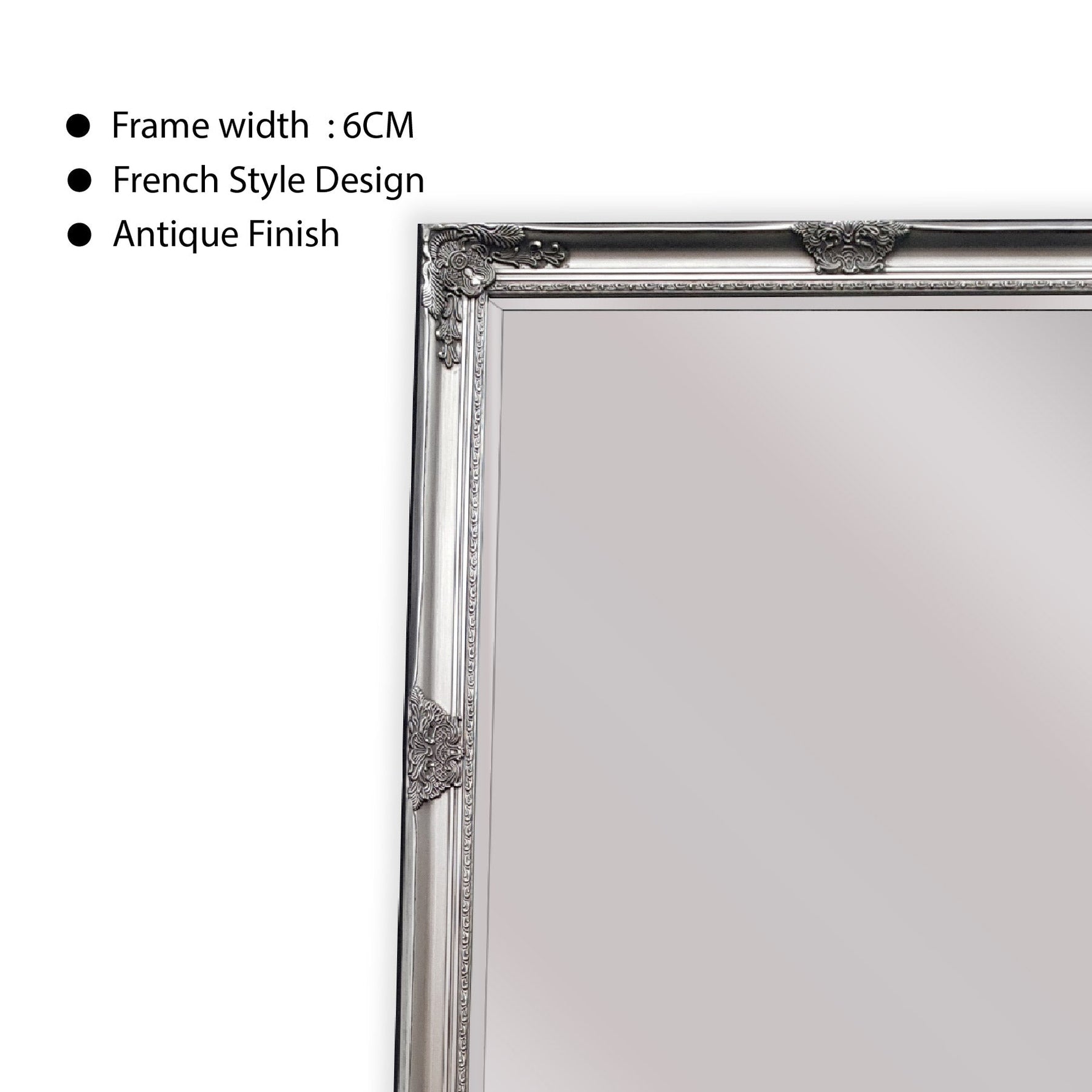 Elegant Collections French Provincial Mirror Freestanding Antique Silver