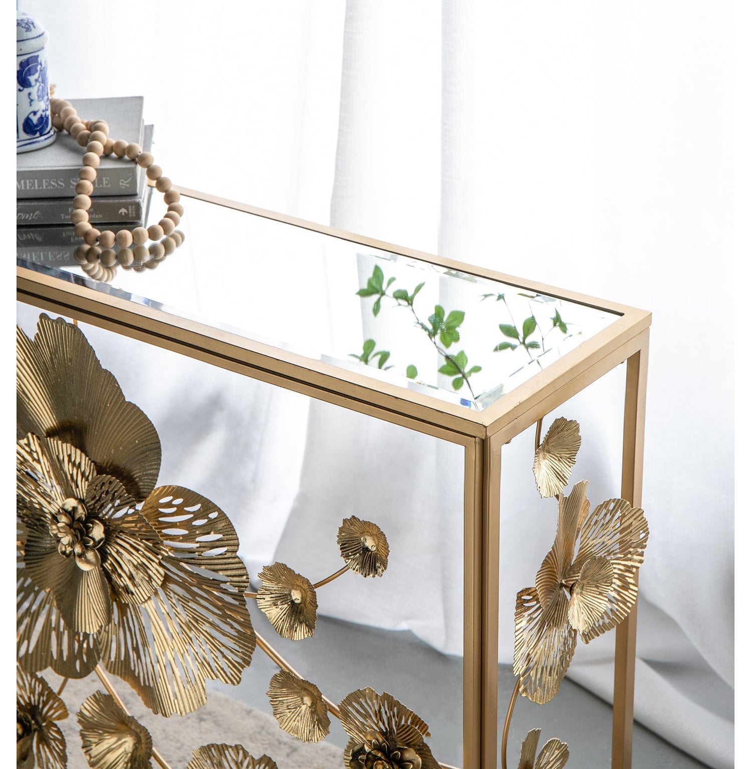 Floret Mirrored Console Table Gold
