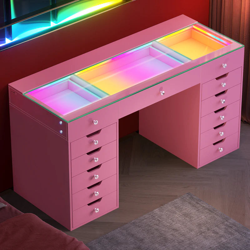 Vanitii Eva Vanity Desk Pro with RGB Lighting - Pink
