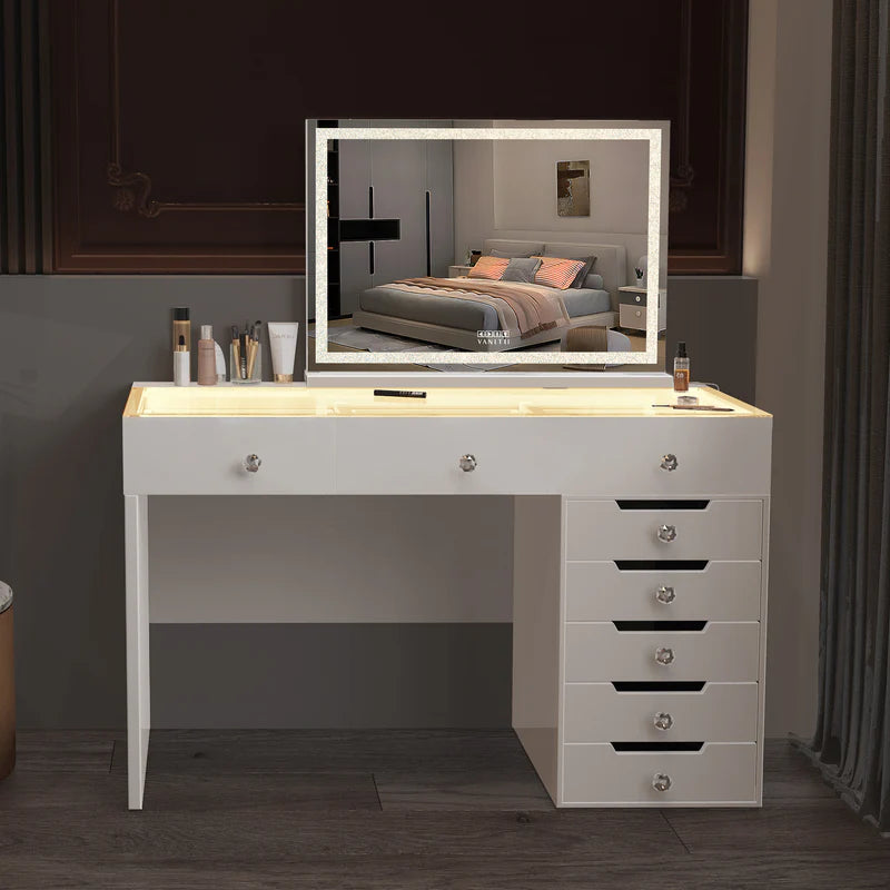 Vanitii Hollywood LED strip music mirror VNT-8058-CrystalBT-WHT
