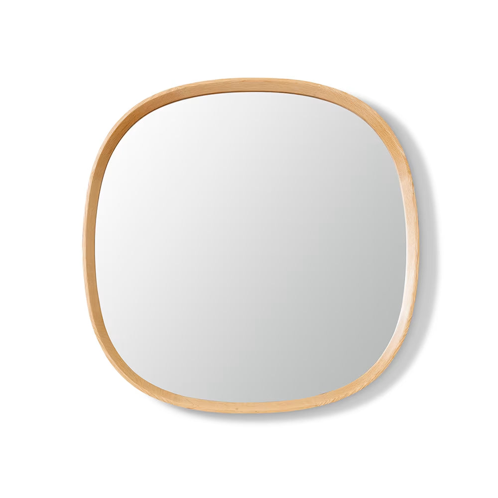Maha Square Round Mirror Natural Wood Frame