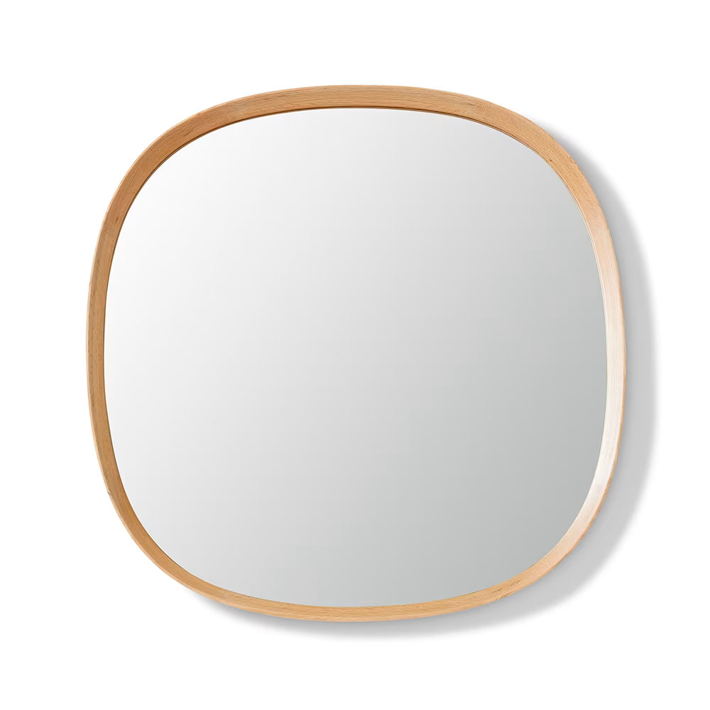 Maha Square Round Mirror Natural Wood Frame