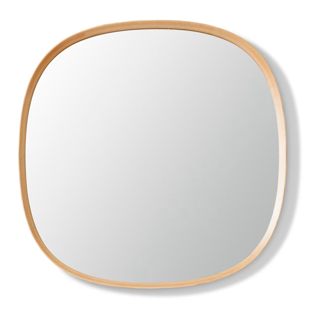Maha Square Round Mirror Natural Wood Frame