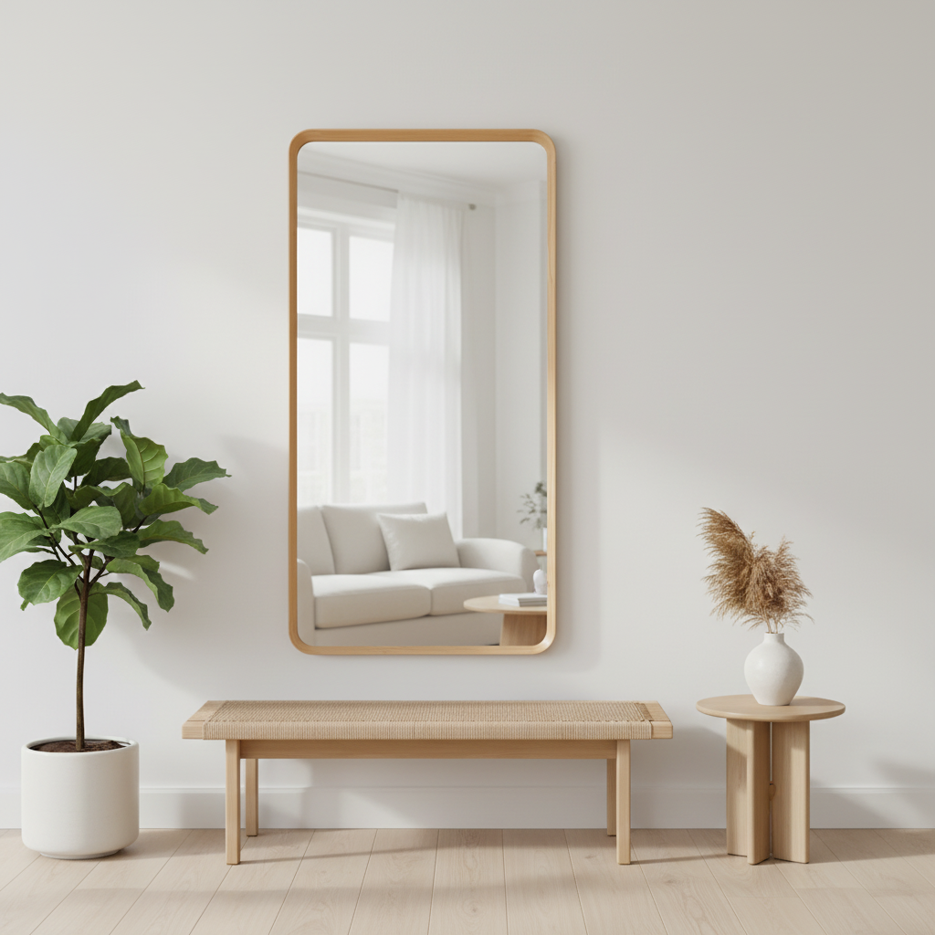 Maha Rectangular Tall Mirror Natural Wood Frame 90cm x 180cm