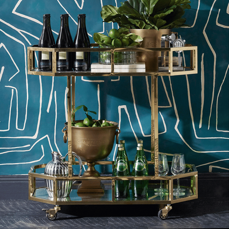 Cafe Lighting and Living Brooklyn Mirrored Bar Cart Gold | 31047 ...