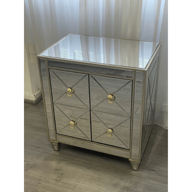 Dasch Design Olivia Mirrored Bedside Drawer Criss Cross Front 41173