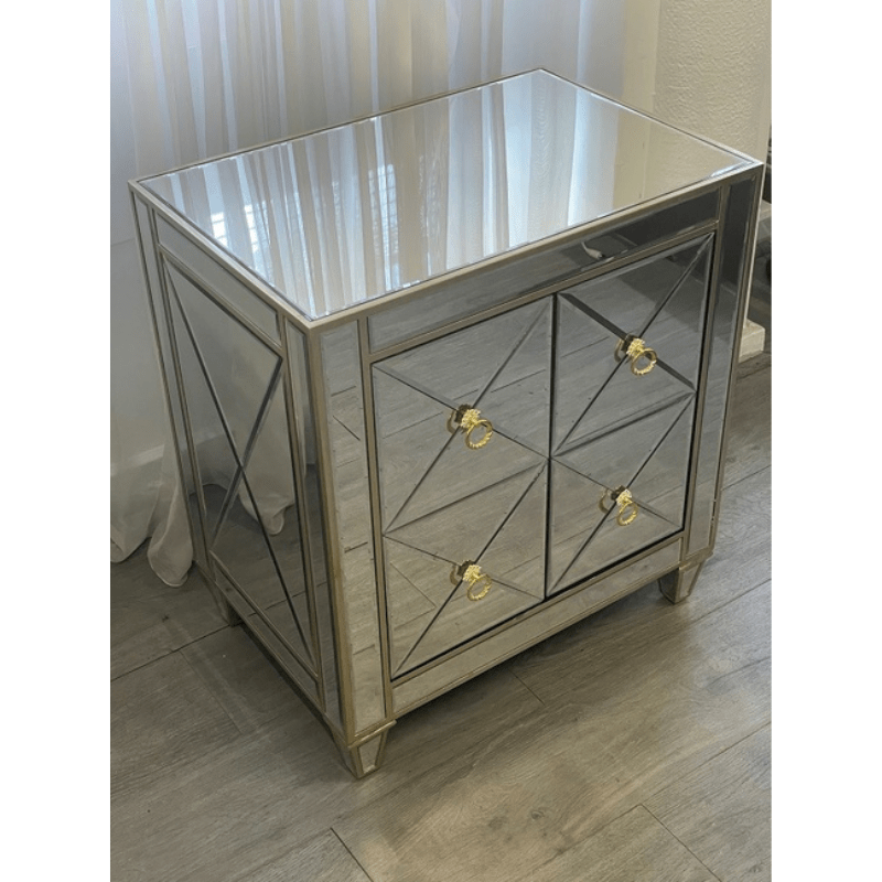 Dasch Design Olivia Mirrored Bedside Drawer Criss Cross Front 41173