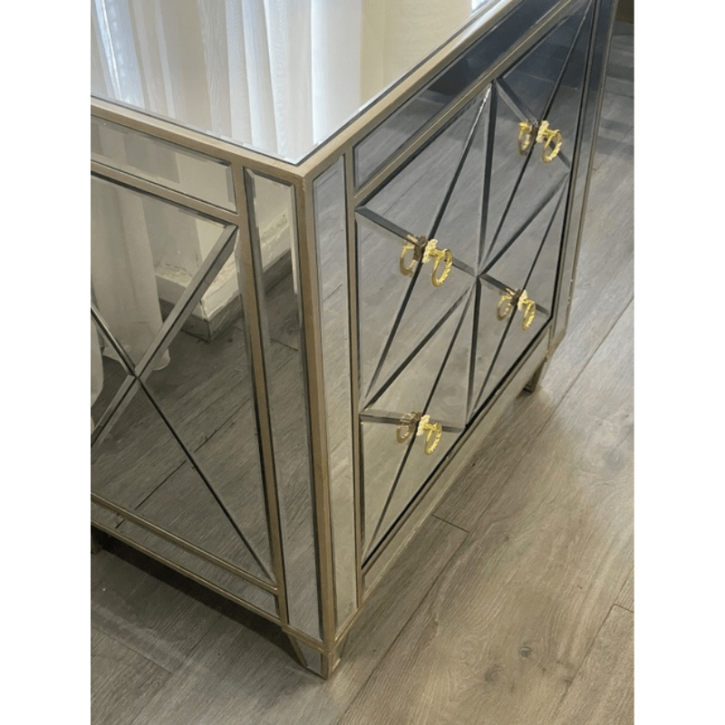 Dasch Design Olivia Mirrored Bedside Drawer Criss Cross Front 41173