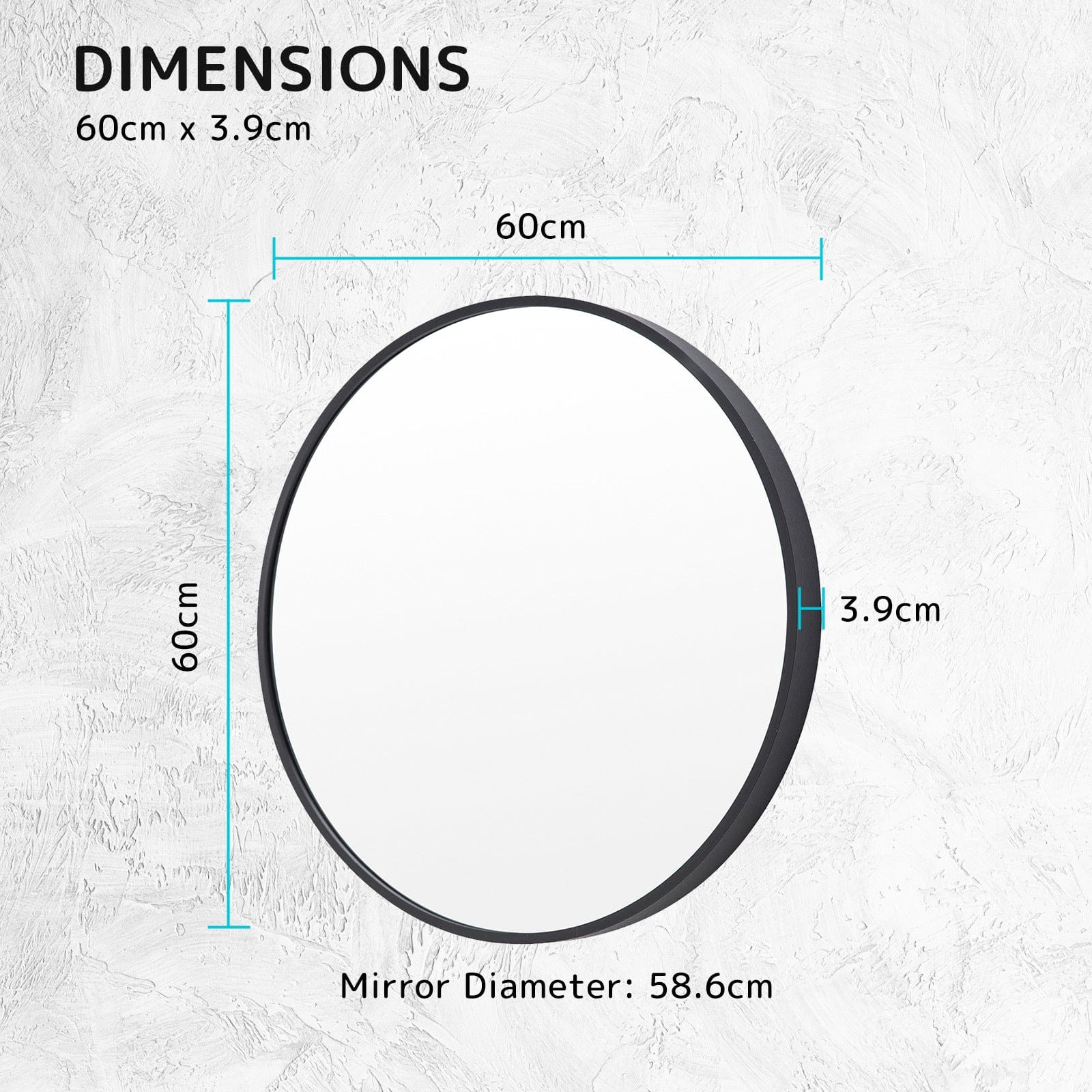 La Bella Round Bathroom Wall Mirror Black |  V274-FT-BM-ALUR-BK50