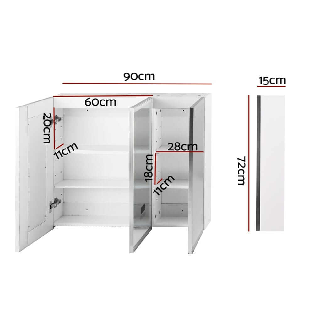 Bathroom Mirror Wall Cabinet LED Light Vanity Shaving Medicine Storage Organiser BV-MC-LED-TD01-WH