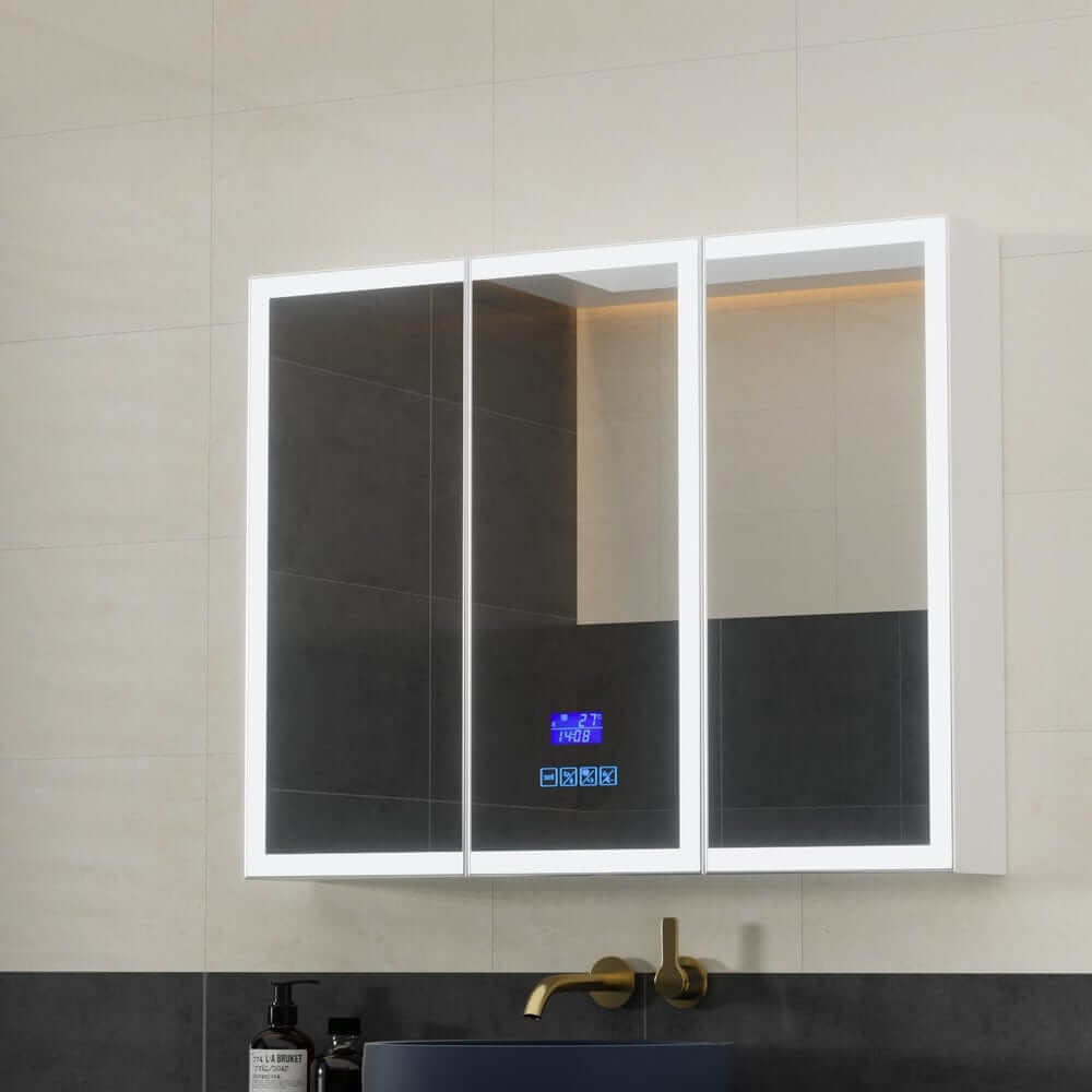 Bathroom Mirror Wall Cabinet LED Light Vanity Shaving Medicine Storage Organiser BV-MC-LED-TD01-WH