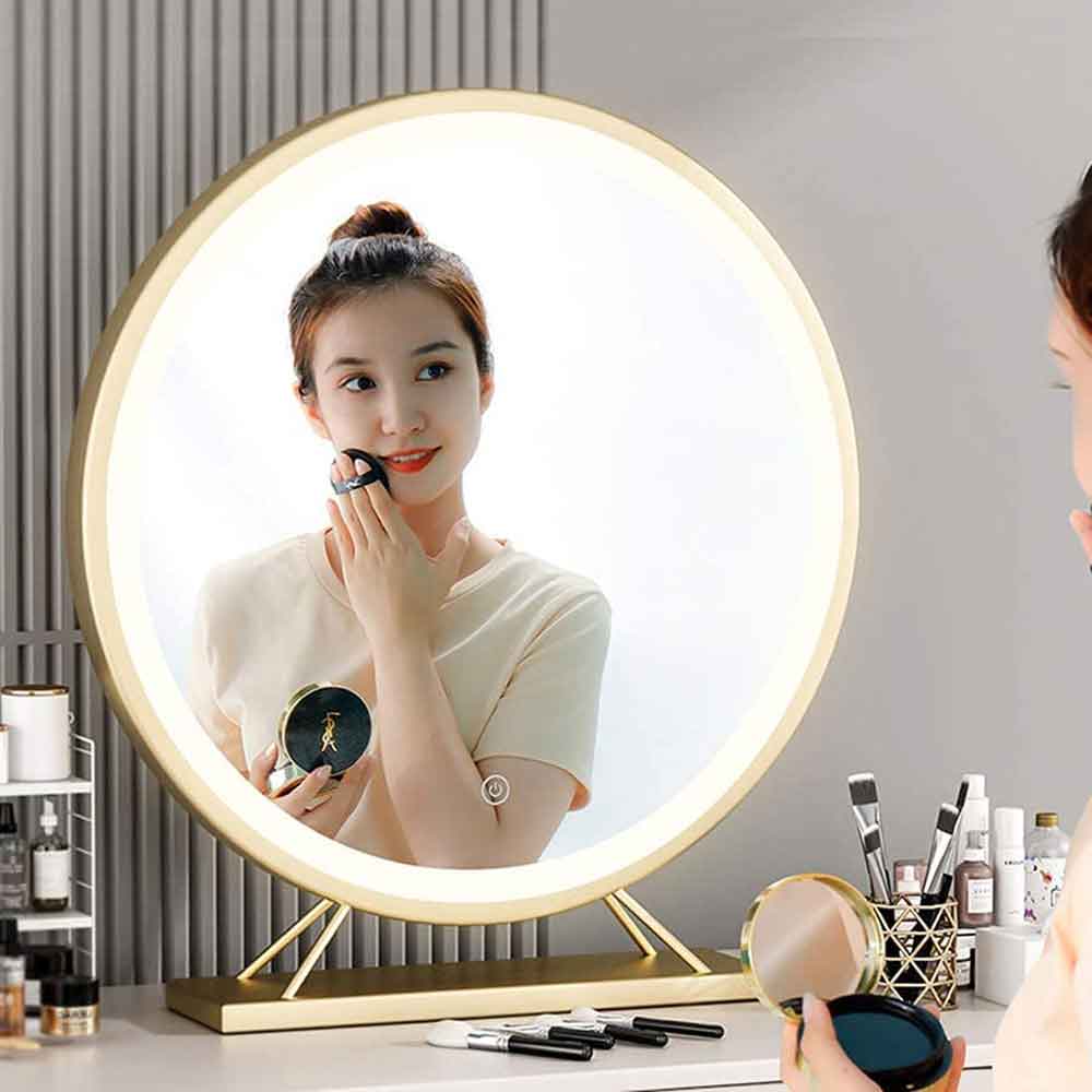 Gold Round LED Makeup Mirror Desktop  V324-CS-HOMIRGD403