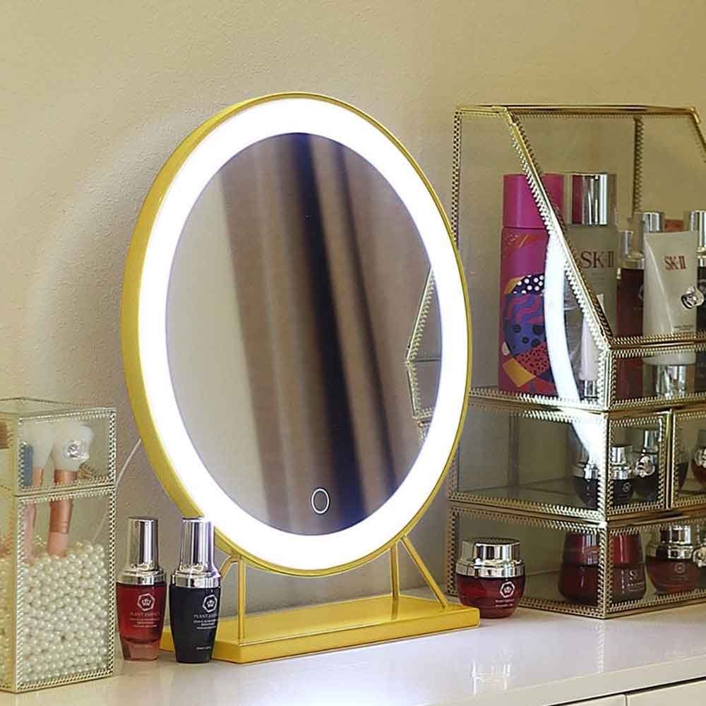 Gold Round LED Makeup Mirror Desktop  V324-CS-HOMIRGD403