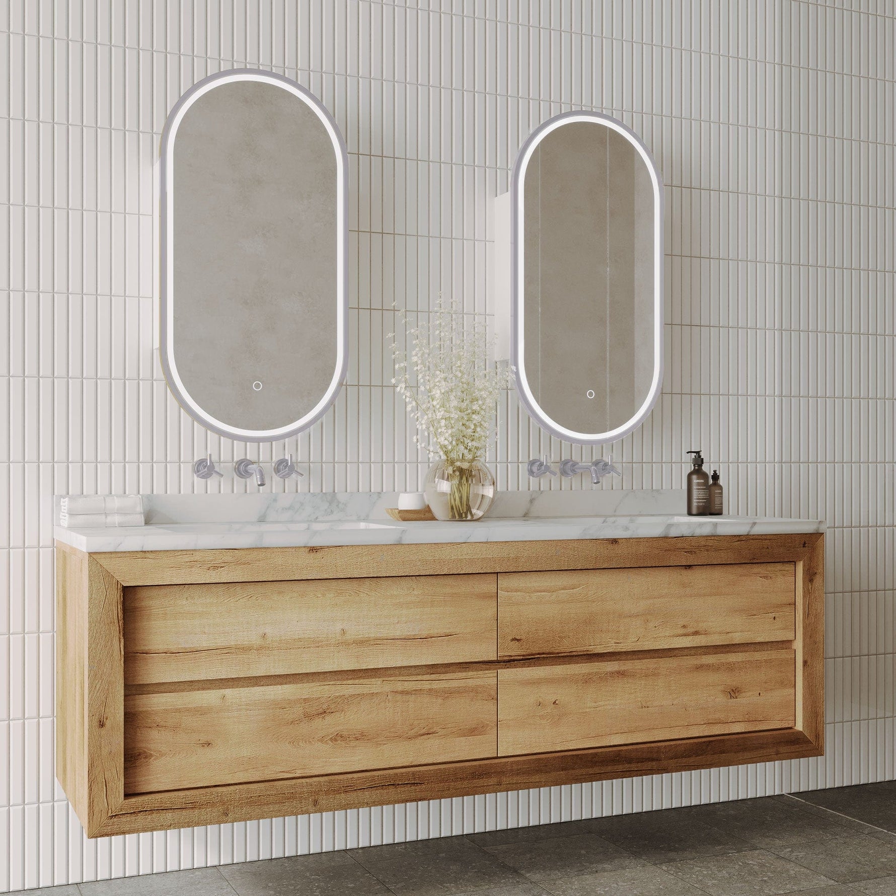 Remer Remer Capsule LED Smart Mirror Shaving Cabinet 450 x 150cm Brushed Nickel CR45D-BN