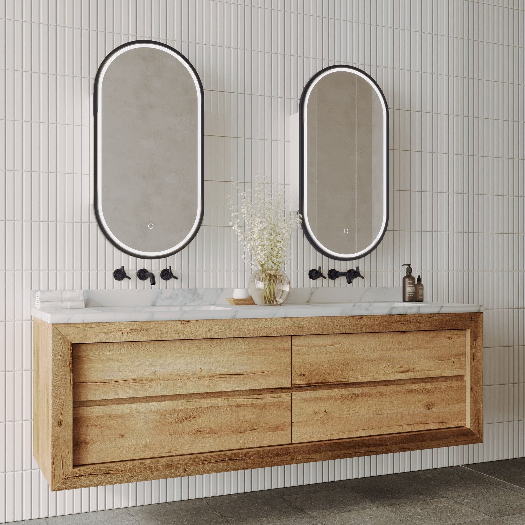Remer Remer Capsule LED Smart Mirror Shaving Cabinet 450 x 150cm Matte Black CR45D-MB