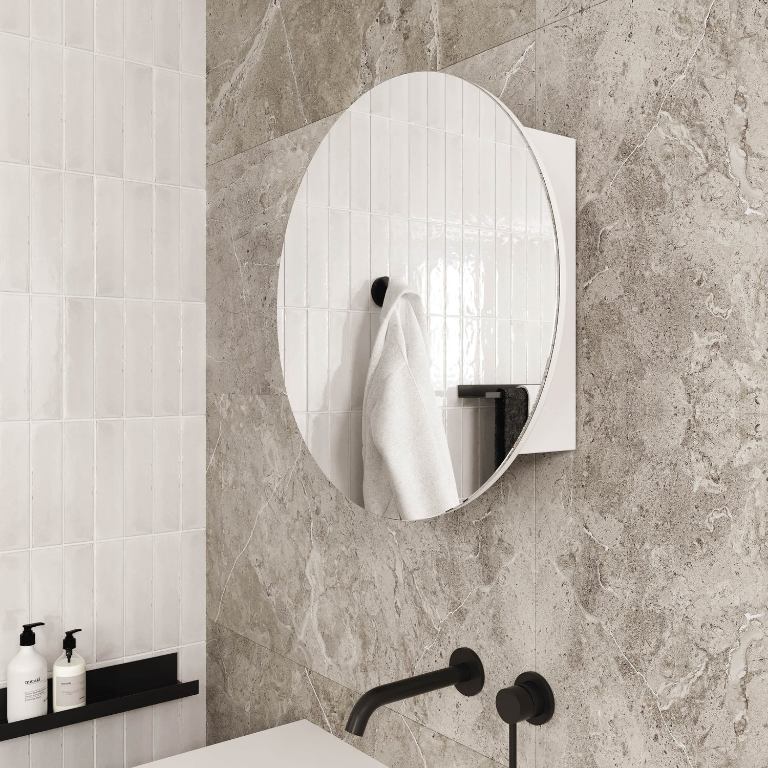 Thermogroup Ablaze Round Mirror Cabinet CR6060B CR6060W